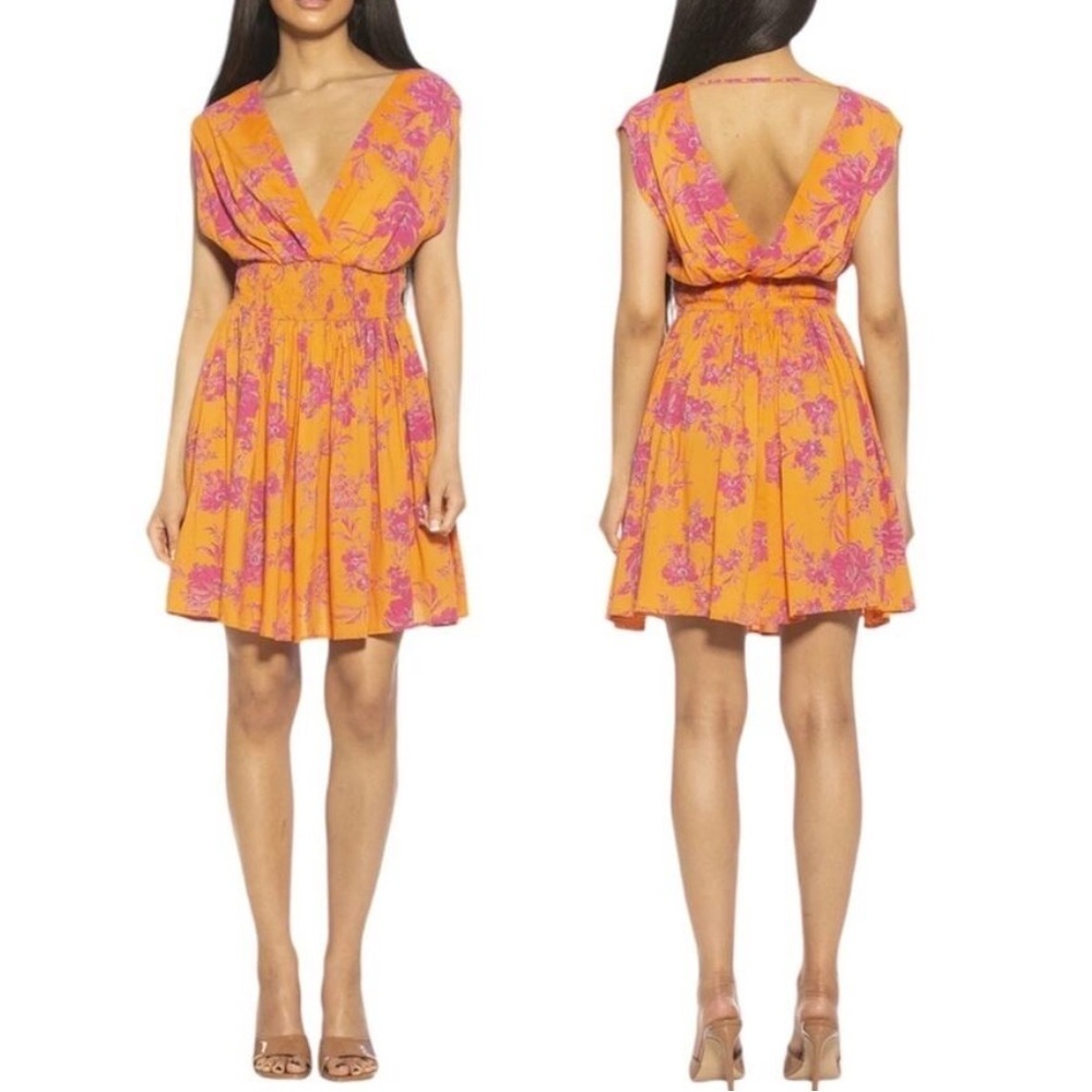Alexia Admor Women Tilly Mini Dress Floral Orange Pink Smocked XS